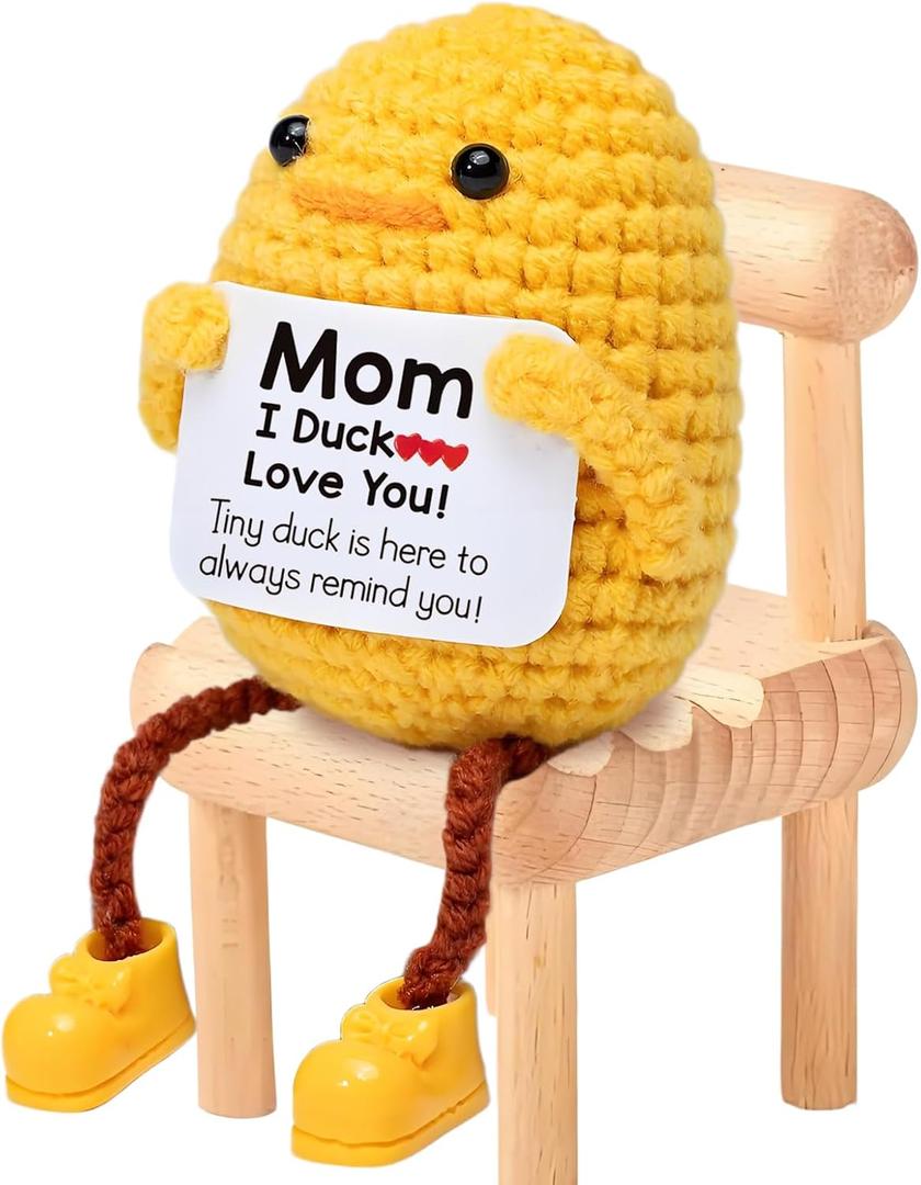 3 x KOOLYI Gift for Mom from Daughter Son Mothers Day Mom Birthday Gifts for Women Inspirational Crochet Duck Anniversary Cute Handmade Knitted Duck Toy with Positive Card Cheering I Love You Gift