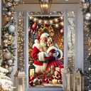 WDESYADMS 1PC 2D Flat Christmas Couple Door Banner Santa and Mrs Claus Hug Holiday Porch Sign Polyester Double-Sided Display for Home Xmas Outdoor Decorations 12×71 Inch