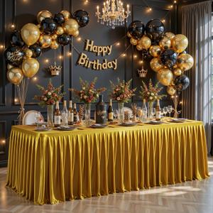 Wish Care Gold Satin Table Clothes for 6 Foot Rectangle Tables - 6FT Wrinkle Resistant Glitter Rectangle Tablecloths, Party Table Covers for Wedding Banquet, Baby Shower, Birthday, Holiday Dinner