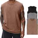 Mens Cotton Sleeveless Tank Tops Cut Off Muscle Gym T Shirts Running Beach Loose Fit Tees (Large, Coffee/Grey/Black)
