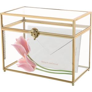 NATGAI Golden Vintage Glass Jewelry Organizer Box with Lid, Large Clear Decorative Box for Wedding Birthday Gift, Glass Card Box, Rectangle Jewelry Display Organizer Box (10 x 5.6 x 7.7 inches) NATGAI Golden Vintage Glass Jewelry Organizer Box with Lid, Large Clear Decorative Box for Wedding Birthday Gift, Glass Card Box, Rectangle Jewelry Display Organizer Box (10 x 5.6 x 7.7 inches)