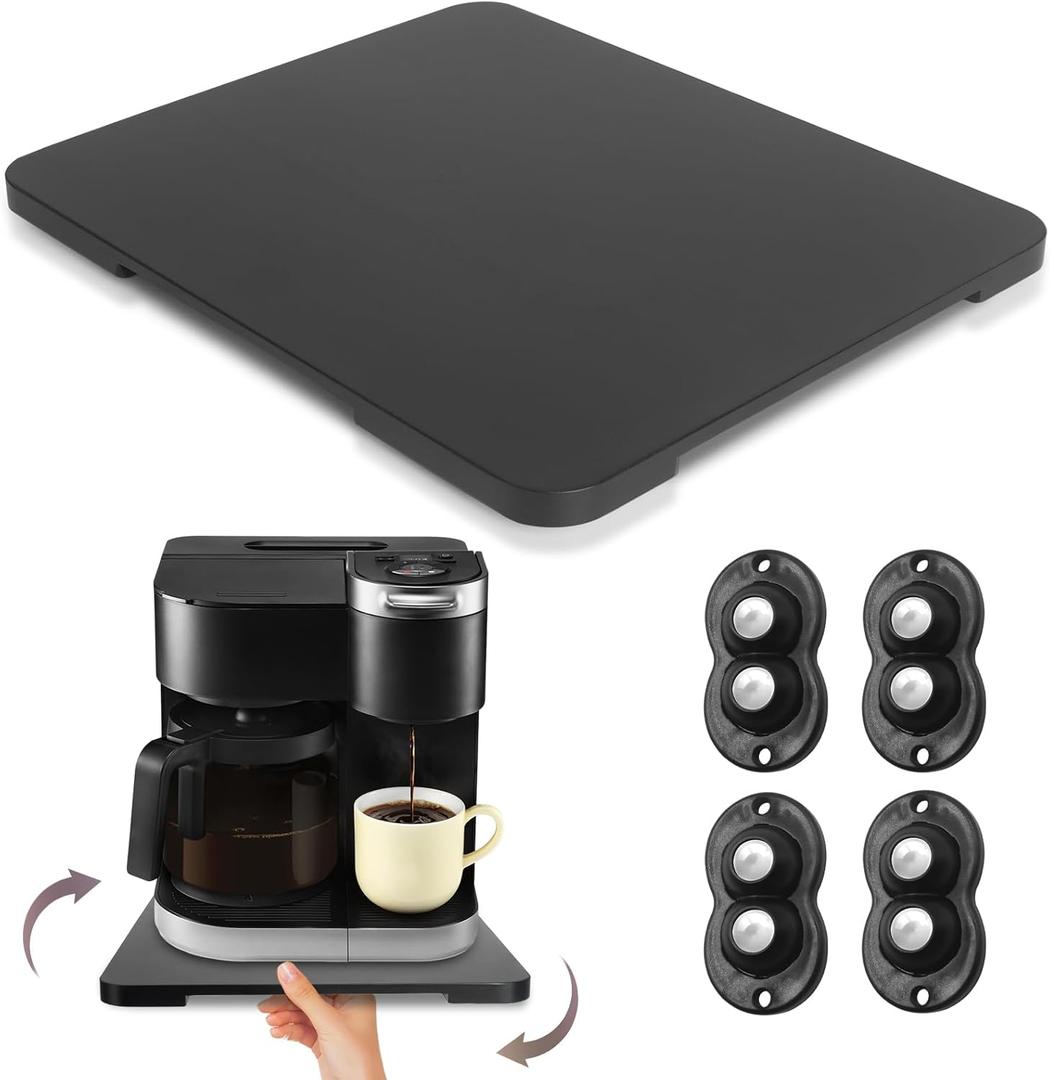 360 Rolling Tray Bamboo Appliance Slider for Kitchen Appliances, Coffee Maker Mat Tray for Countertops Sliding Tray for Coffee Maker Appliances Mat Easily from Under The Cabinet Black 11.613.9