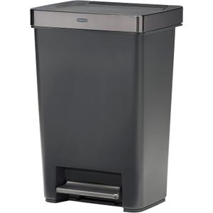 Rubbermaid Premier Series III Step-On Trash Can for Home and Kitchen, with Stainless Steel Rim, 12.4 Gallon, Charcoal, for Home/Kitchen/Garage/Apartment/Office