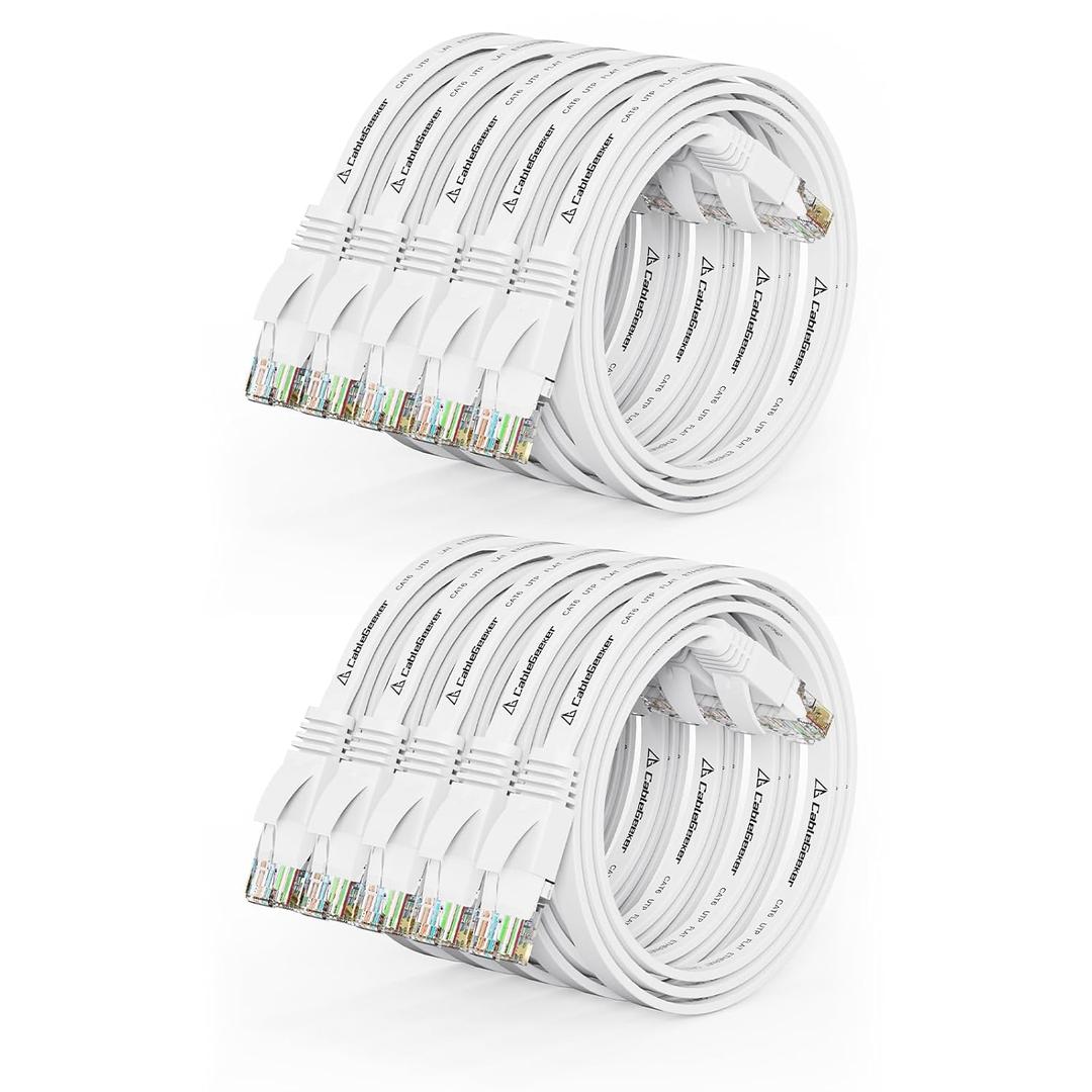 Cat 6 Ethernet Cable 1ft (10 Pack) (at a Cat5e Price but Higher Bandwidth) Flat Internet Network Cables - Cat6 Ethernet Patch Cable Short - White Computer LAN Cable with Snagless RJ45 Connectors (1 FT-10Pack)