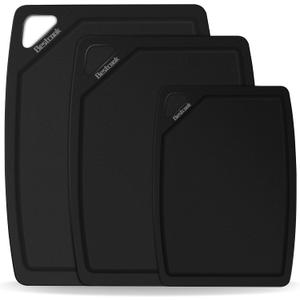 BESTCOOK Wood Fiber Cutting Board Set of 3, Composite Chopping Boards with Juice Groove, Dishwasher Safe, Non-Toxic, BPA-Free, Non-Porous, Non-Slip Feet for Cutting Meat, Vegetables, Fruit (Black)