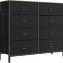 SONGMICS Dresser for Bedroom, Fabric Dresser with 8 Drawers, Storage Organizer Unit with Fabric Drawers, Chest of Drawers, Steel Frame, for Living Room, Entryway, Rustic Brown and Black ULTS228B01