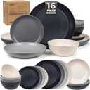 Grow Forward 16-piece Premium Wheat Straw Dinnerware Sets for 4 - Unbreakable Dishwasher & Microwave Safe Plastic Plates and Bowls Sets - Patio, Outdoors, RV, Camping Dishes - Moonlight