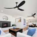 ABZ Ceiling Fans with Lights and Remote Control, 60 Inch Solid Wood Propeller Outdoor Ceiling Fan for Patios, 3 Blades Black Ceiling Fan with Light for Indoor Porch Farmhouse, Matte Black