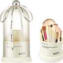 Makeup Brush Holder with Lid, 360 Rotating Multifunction Clear Dustproof Skincare Cosmetic Tools Storage Organizer for Vanity Desktop Bathroom Countertop (White)