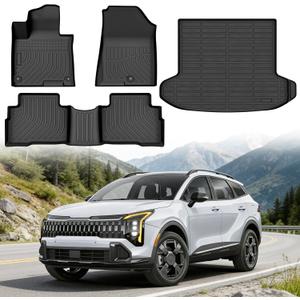 Floor Mats for Kia Sportage Hybrid 2023-2025 (for HEV,Not for PHEV or Fuel) | Custom Fit Heavy Duty TPE All Weather Protection, Waterproof Non-Slip Black (Two-Row Floor Mats & Cargo Liner)