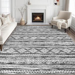 Tortania Area Rug Living Room Rugs - 8x10 Washable Large Soft Neutral Boho Moroccan Bohemian Farmhouse Rug Indoor Floor Carpet for Bedroom Under Dining Table Home Office Decor - Black White