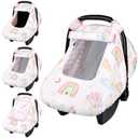 Baby Carseat Cover Girls, Pea Pod Unicorn Infant Car Seat Covers Canopy for Newborn with 2 Layers Windows of Breathable Mesh/Fabric, Lightweight Polyester/Minky Dot Backing, Snug Fit, Unicorn and Rainbow 