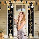 Birthday Door Banner 12x71 Inch Vertical Hanging Decoration Gold Black Happy Birthday Letter Sign Polyester Entryway Welcome Party Backdrop Indoor Outdoor Door Panel Wall Display
