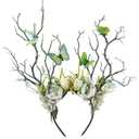 MOSTORY Green Flower Branch Headband - Handmade Tree Hairband with Butterfly Woodland Headband Floral Forest Crown for Women Renassance Renfaire Woodland Costume Cosplay Photoshoot