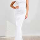 PRETTYGARDEN Women's 2026 Wedding Guest Cocktail Dresses One Off the Shoulder Ruched Bodycon Formal Maxi Party Summer Outfits (White, L)