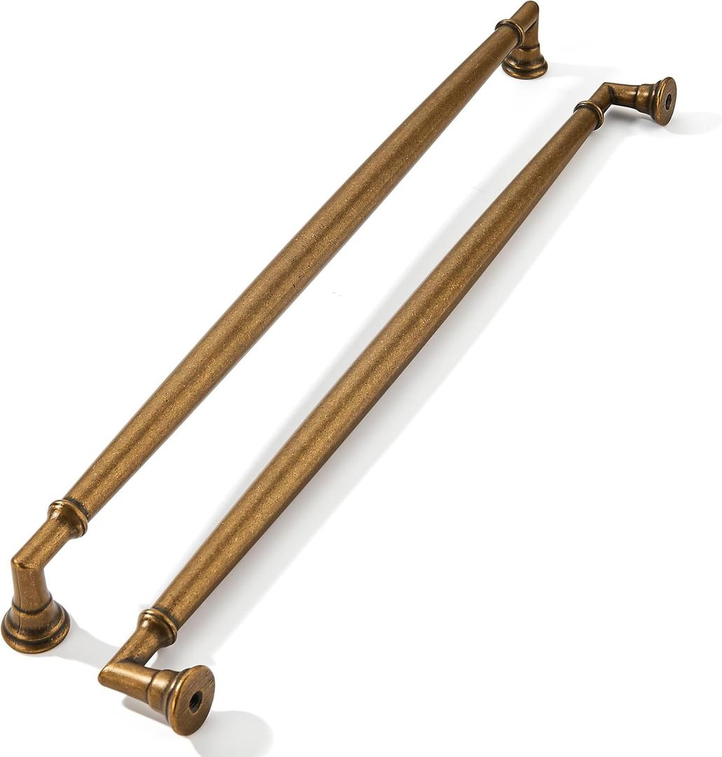 khtumeware 2 Pack 12 Inch(305mm) Antique Brass Cabinet Pulls Heavy Duty Solid Vintage Brass Cabinet Handles Kitchen Antique Bronze Cabinet Hardware for Cupboard Drawer Handles