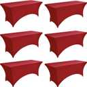 6-Pack 6ft Spandex Table Covers for Rectangle Standard Folding Tables - Wrinkle Resistant Stretch Tablecloths - Ultimate Fitted Table Protector for Parties, Trade Shows, Wedding,Burgundy, 6-foot | 6-pack