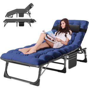 ABORON Heavy Duty Tanning Chair, 5-Gear Outdoor Folding Chaise Lounge Chair with Cushion,Portable Beach Lounge Chair for Outdoor Sunbathing Patio Pool Lawn Deck Poolside (Purplish Blue), 75.2 X 26.8 X 11.8 Inches
