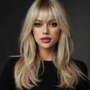 Layered Ombre Blonde Wigs Human Hair Long Straight with Bangs for Women Lightweight Glueless Natural Look (blonde 20inch,Long)