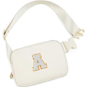 Graduation Gifts for Her, 2024 Graduation Gifts for Women Girls Personalized Belt Bag for Women Girls, Waist Packs Trendy Fanny Pack Crossbody Bags, Initial White A, Cream Bag