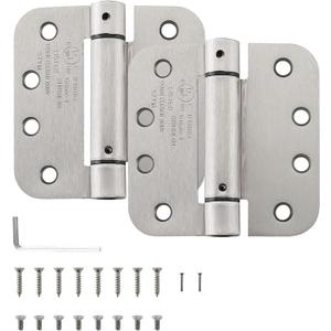 HOME MASTER HARDWARE Self Closing Door Hinges, 4 inch Spring Loaded Hinges, Adjustable Tension for Interior Door, UL Listed with 5/8" Radius Corners, Satin Nickel, 2 Pack