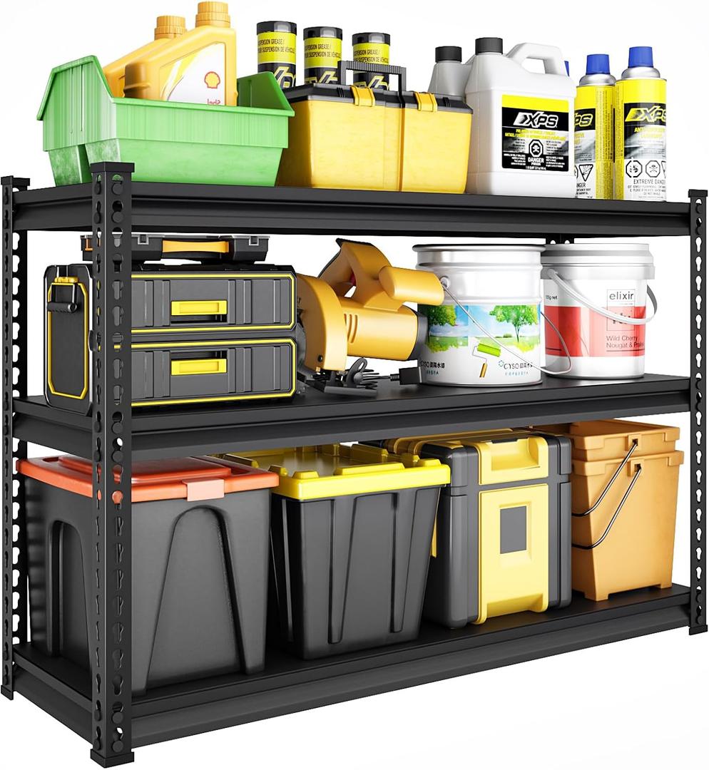 48" W Garage Shelving Heavy Duty, 1500LBS Loads Adjustable Garage Storage Shelves, 3-Tier Metal Shelving Units and Storage Racks, Industrial Utility Shelf,48" Wx18 Dx39 H, Black