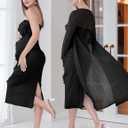 SUNNYBUY Elegant 2 Piece Maternity Dress with Mesh Cardigan, Strapless Ruffle Maxi Gown Cocktail Dresses for Baby Shower (Black, M)