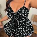 Verdusa Women's Plus Size Floral Print Camisole Tops Ruched Drawstring Spaghetti Strap Cami Shirt (XXXL)