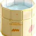 Portable Bathtub for Adult 29.5"x31.5" Collapsible Cold Plunge Bathtub Foldable No Installation Ice Bath Tub for Shower Stall, Bathroom Hot SPA Soaking Standing Tub (Champagne)