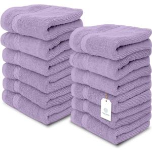 White Classic Luxury Washcloths for Bathroom-Hotel-Spa-Kitchen-Set - Circlet Egyptian Cotton - Highly Absorbent Hotel Quality Face Towels - Bulk Set of 12-13x13 Inch (Lavender)