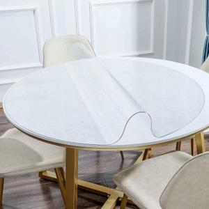 NECAUX 40 Inch Round Clear Table Cover Protector, 1.5mm Thick Upgraded Version, Unshrinkable Waterproof Scratch Resistant Plastic Tablecloth Protector Circle Pad for Dining Room Table Office Desk