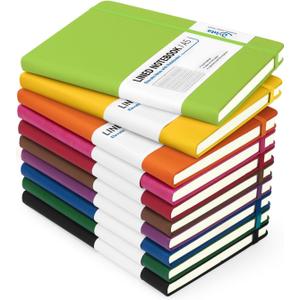 Dynta Hardcover Journal Notebooks, 10 Packs A5 Lined Journals Bulk for Writing 200 Pages/100Sheets, 8.4 x 5.8 inch, 10 Colors Classic Ruled Notebook for Work/Travel/College/Note Taking