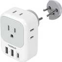 TESSAN Israel Power Adapter, US to Israel Plug Adapter with 4 American Outlets 3 USB Charger (1 USB C Port), Type H Travel Adaptor for USA to Jerusalem