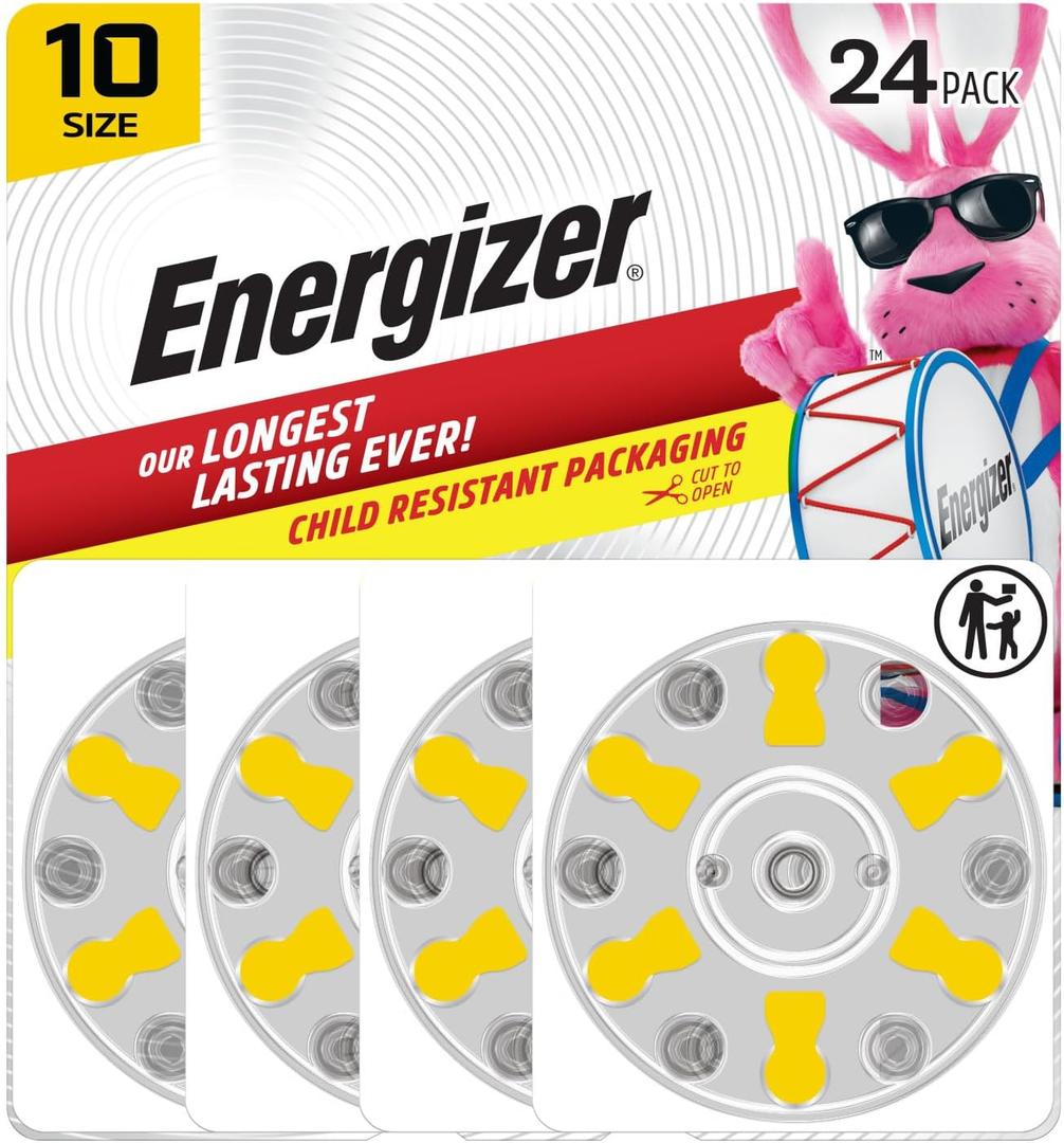 Energizer Hearing Aid Batteries Size 10, Yellow Tab, 32 Pack