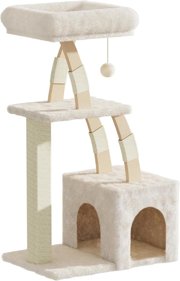 Cat Tree for Indoor Cats,40 Inches Cat Tower with Cozy Condo, Scratching Posts, Multi-Level Activity Center for Large Cats and Kittens, Beige