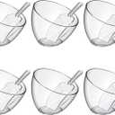 Hoolerry 12 Pcs Serving Bowls Kit Include Clear Plastic Bowls for Parties and Popcorn Measuring Scoops Acrylic Plastic Kitchen Angled Candy Scoops for Office Canister Salad Cooking (35 oz)