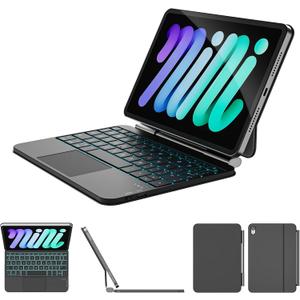 For iPad Mini 7 (A17 Pro, 2024) & Mini 6 (2021) Case with Keyboard, 11-Color Backlit with Smart Trackpad, Magic-Style Keyboard Case for iPad Mini 7th 6th Gen 8.3-inch, Black