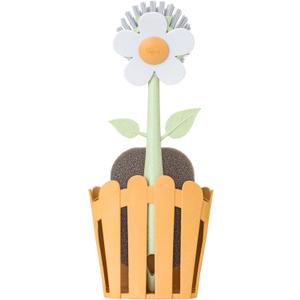 Vigar Florganic 3-in-1 Kitchen Sink Caddy Set, Flower-Shaped Dish Brush, Sponge, Fence-Shaped Holder and Suction Cup, Ideal Sink Organizer, Orange