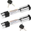 METOWARE Chrome Trailer Hitch Lock, 5/8" Dia Barbell-Style Locking Hitch Pin, Towing Hitch Receiver Lock with Anti-Rattle, Fits 2" Receiver Tubes, Class III & IV Hitch Receivers (2 Pack Keyed Alike)