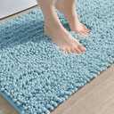 DEXI Bathroom Rug 16x24, Super Soft Thick Chenille Absorbent Bath Mat, Non Slip Machine Washable Fluffy Shag Bathmat for Tub, Shower Floor, Light Blue