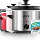 KOOC Small Slow Cooker, 2 Quart, Free Liners Included for Easy Clean-up, Upgraded Ceramic Crock, Adjustable Temp, Nutrient Loss Reduction, Stainless Steel, Silver, Round
