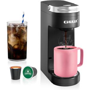 CHULUX Slim Single Serve Coffee Maker for K Pods, One Cup Coffee Maker Fits 7.3" Travel Mugs, Coffee Machine with 6 to 12oz Brew Sizes