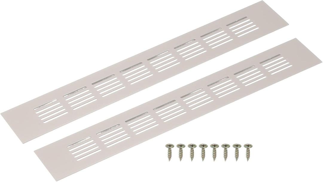 uxcell Rectangle Ventilation Grille, Aluminum Alloy Mesh Air Vent Cover Louvered Ventilation Cover with Mounting Screws for Cabinet Wardrobe Shoe Closet (350x50mm/14"x2", Cashmere Gray)