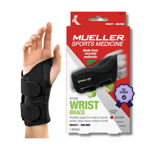 MUELLER Sports Medicine Green Fitted Wrist Brace for Men and Women, Wrist Pain Relief Support, Ideal for Carpal Tunnel, Tendonitis, Arthritis, Black S Right