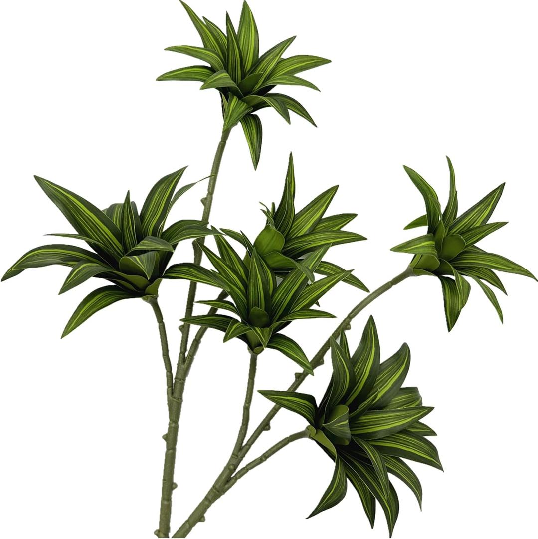Artificial Dracaena Plant, Faux Branches Plastic Leaves 18.5 Inch Greenery Stems Bushes Fake Simulation 3D Leaf Shrubs Twigs for Home Garden Decor Vase Office Wedding Party DIY Decoration Green 2 Pack (Dracaena - Green 2 Pcs)
