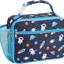 Bagseri Lunch Bag for Boys - Kids Lunch Bag Insulated Leak-Proof and Reusable Kids Lunch Box with Water Bottle Holder Toddler Lunchbox for Daycare and School, Dark Blue Space Astronaut