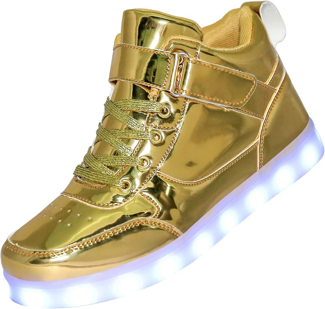 Kids Light up Shoes Led Shoes for Boys Girls USB Charging Flashing Trainers High Top Sneakers (3.5 Big Kid, Gold)