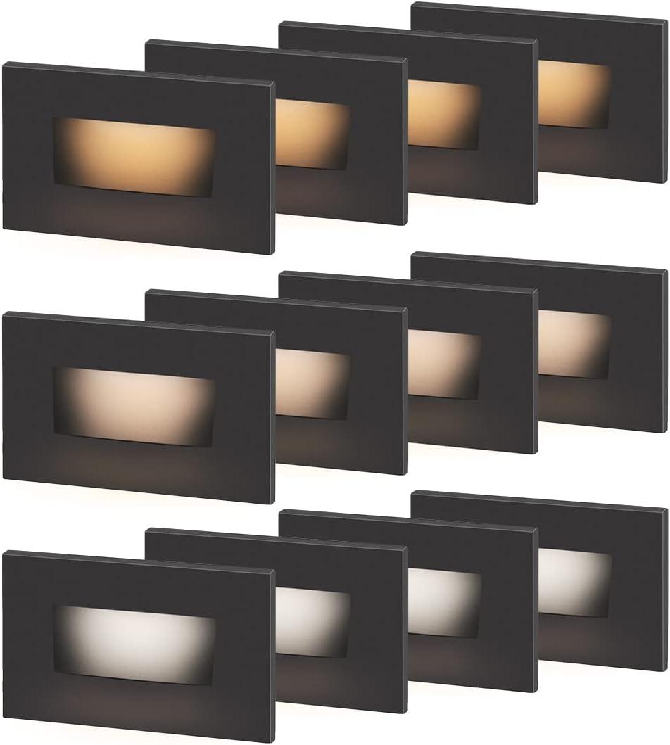 kadision 3 Color Low Voltage 12V-24V LED Step Lights Indoor and Outdoor, 3.5W 175lm Stair Light, Aluminum Oil Rubbed Bronze, 12 Pack