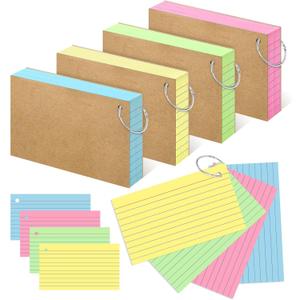 Colored Index Cards 3x5 Inch Heavyweight Flash Cards with Ring Lined Flashcards Note Cards for Studying School Supplies College, 100 Count