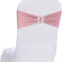 Joccun 60 PCS Spandex Chair Sashes Bows Stretch Chair Cover Band with Buckle Slider Universal Elastic Chair Ties for Wedding Banquet Party Event Decoration (Dusty Pink)